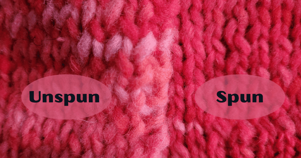 unspun vs spun pencil roving in swatches