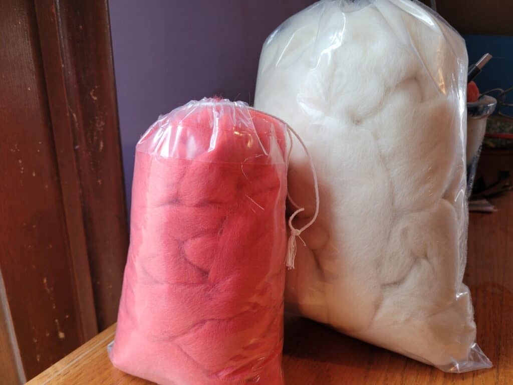 bags of combed top from Corriedale and Blue Faced Leicester