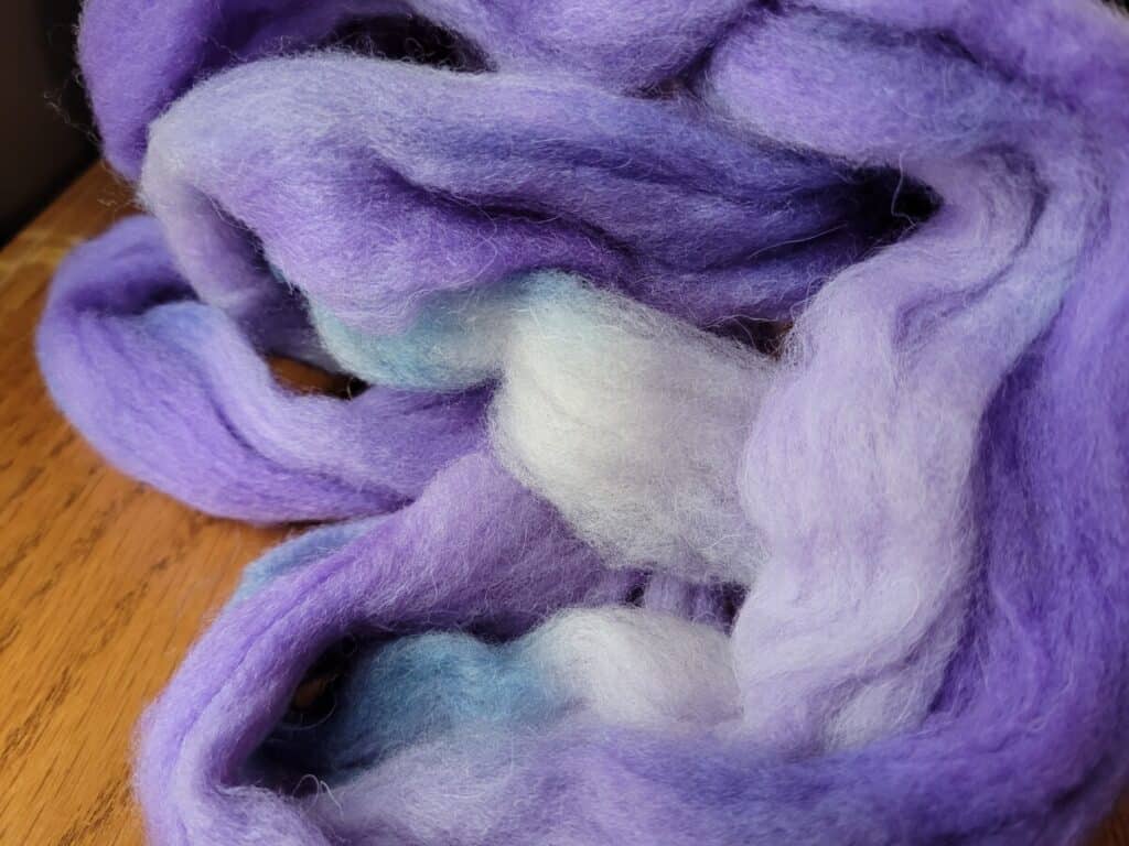 hand dyed Rambouillet wool, purple and blue