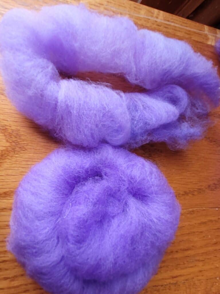 rolags of dyed Rambouillet