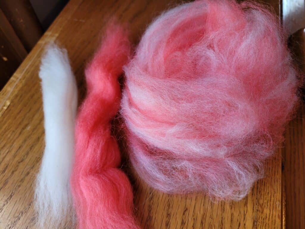 Corriedale fiber, combed top and hackle blended nest