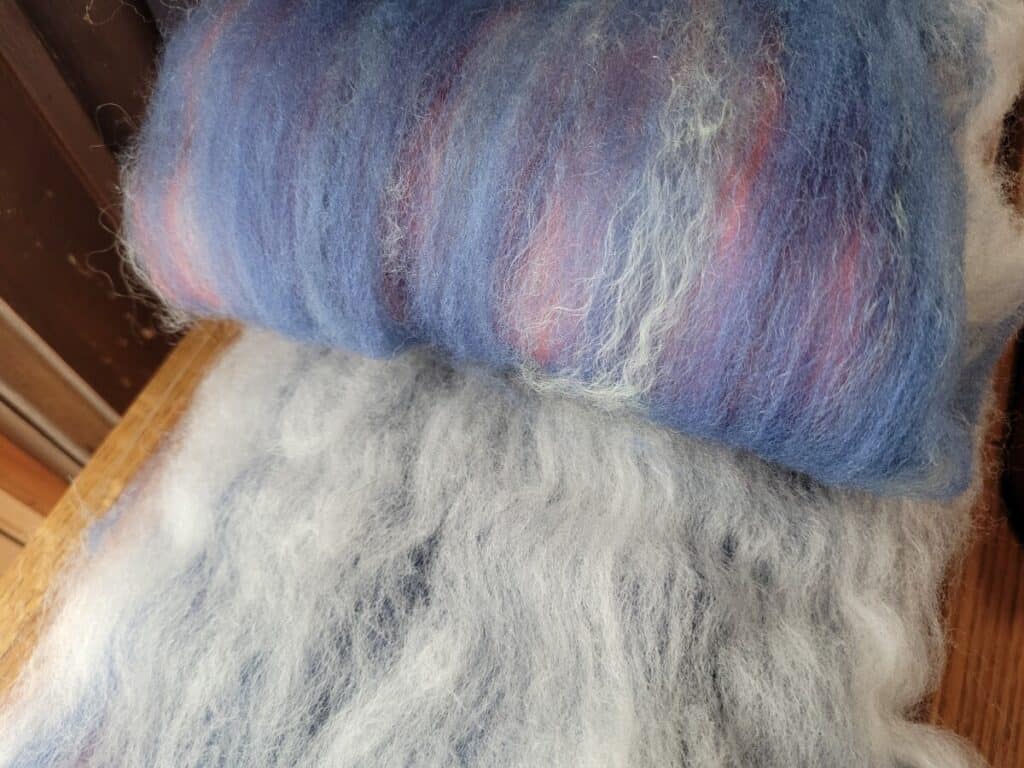 blue and white batt from drum carder