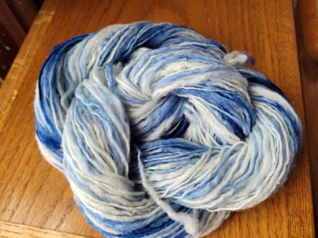multi colored blue and white yarn