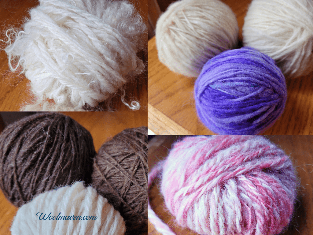 variety of yarn balls, different colors and wools used